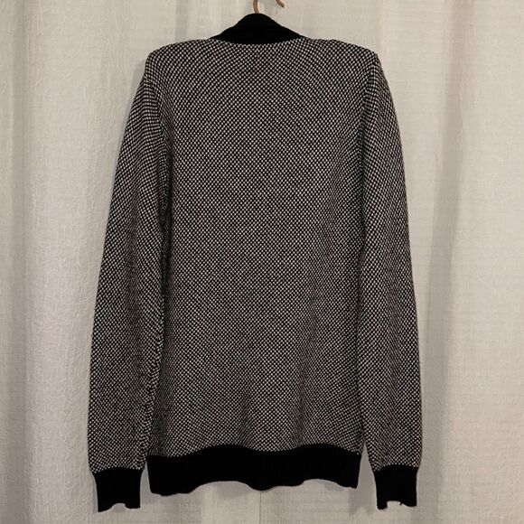 H&M L Black White Checkered Knit Wool Blend Shawl Button Front Cardigan Sweater - Picture 2 of 12